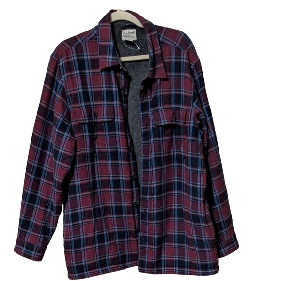 L.L. Bean traditional fit plaid Fleece-Lined Flannel Shirt shacket Cotton L-Reg - Picture 8 of 9